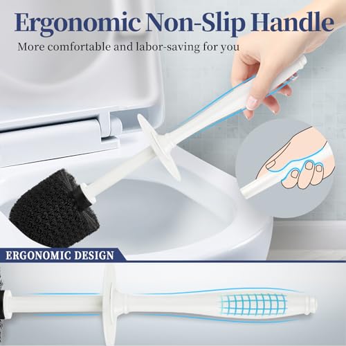 Image of Toilet Bowl Brush Holder Set: 2 Pack Modern Deep Cleaning Bathroom Toilet Scrubber with Caddy for Rv - Rim Decorative Accessories Cleaner Brushes for Toilet (C-White) 3