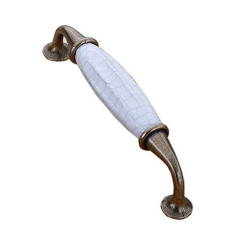 Klamki do drzwi, klamki do drzwi Styl Pęknięta Szuflada szafki Antyczny uchwyt ceramiczny Klamka do drzwi szafy Uchwyt meblowy zestaw 10 sztuk (mosiądz 128 mm) (Color : Brass, Size : 128mm)
