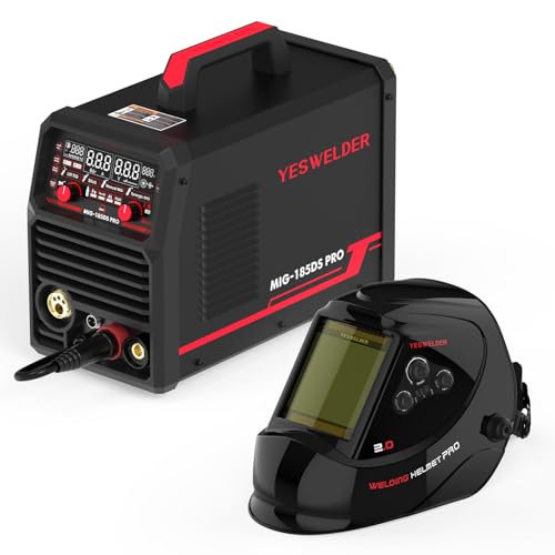 Image of YESWELDER 185A MIG Welder, Flux Core/Gas MIG/Spool Gun MIG/Lift TIG/Stick 5 in 1 Welding Machine & Large View Auto Darkening Welding Helmet, Blue Light Blocking, 1/1/1/1 True Color Solar Powered