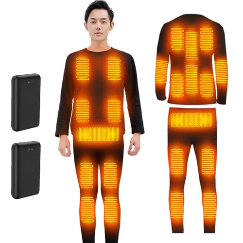 TOVCHEI Heated Underwear Set Cycling Fishing Skiing Thermal Underwear Tops Pants for Men Women 22 Zones Heating with Battery,Black,S
