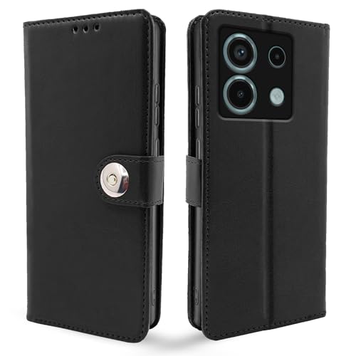 Image of Pikkme Redmi Note 13 Pro 5G Flip Cover Leather Finish | Inside TPU with Card Pockets | Wallet Stand and Shock Proof | Complete Protection Button Flip Case (Black)