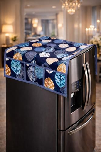 Image of REVEXO Refrigerator Single Door, Dustproof, Protective Cover for Fridges with Extra Storage Space Knit Top Cover with 6 Storage Pockets (130 x 54 cm) (Multicolour) REV-91