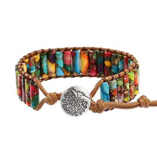 Image of Plumiss Women Boho Handmade Natural Stone Crystal Leather Bead Wrap Bracelets Collection