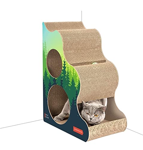 Griffoir pour chat avec deux trous de jeu et arbre à griffer en carton d'angle compact