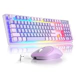 MageGee V550 Wireless Gaming Keyboard and Mouse, 2.4G Full-Sized RGB LED Computer Keyboard with Transparent Shell, Rechargeable Quiet Cordless Mouse & Keyboard Combo for Laptop/PC/Desktop (Purple)
