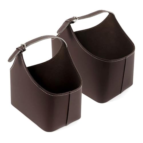 Rocking Gifts Set De 2 Revisteros De Polipiel Marrón De 2 Tamaños, Cesta Con Asas Cuero Sintético Para Almacenaje Salón Y Sofá, 38 Y 28 Cm