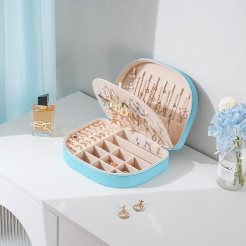 ProCase Travel Size Jewelry Box, Large Portable Seashell-Shaped Jewelry Case, 2 Layer Jewelry Organizer in PU Leather for Women -Blue by ProCase - Used condition - Image 2