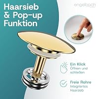 Engelbach® Universal Waschbecken Ablaufgarnitur - Pop up Ablaufventil mit Überlauf (Auch für Waschtische) Herausziehbarer Stöpsel mit Haarsieb - inklusive Einbauanleitung – Ansicht 3