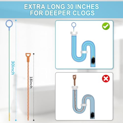 Kelly's Collection 30 Inch Drain Snake Hair Clog Remover, Anti-Break Metal with Nylon Layer Sink Snake, Shower Drain Cleaner Tool Plumber Snake for Bathtub, Bathroom Sink Drain Cleaning (3 Pack) - 2