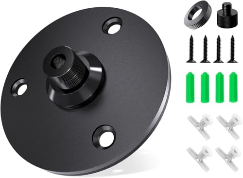 Etour Microphone Flange Mount with Rubber Padding - 5/8-27 Metal Mic Mount, Table & Wall Mount Bracket with 3/8 Adapter and Screws, Ideal for Podium Gooseneck Mic Stand, Studio and DIY Setup