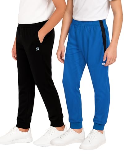 RBX Boys Sweatpants - 2 Pack Stretch Performance Tricot Activewear Boys Joggers Athletic Pants with Side Pockets (Size: 4-20), Size 14-16, Navy Black