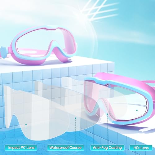 Bairuifu Conjunto de óculos de natação infantil com clipe de nariz e tampões de ouvido, fivela de bl