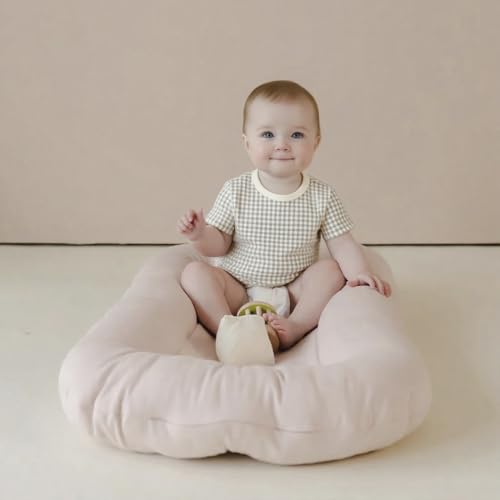 Image of Infant Support Cushion - Baby Support Cushion for Newborn, 0-24 Months, Portable Tummy Time Mat for Home and Travel, Soft Cotton, Supervised Use, Baby Essentials Gift,Petal(1 Cushion + 1 Cover)