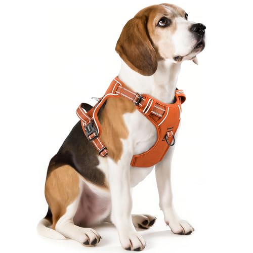 Image of HEELE Dog Harness for Medium Dogs No Pull Dog Vest Harness with Soft Padded Handle Reflective for Outdoor Training, Pumpkin Orange, M