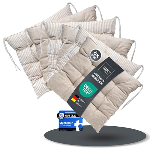 LILENO HOME 6er Set Wende Stuhlkissen Natur (40x40x6 cm) -...
