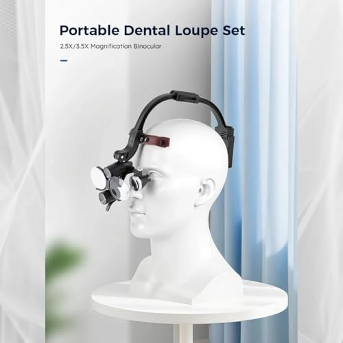 Image of Waldent Head Mounted Double Light Magnifying Surgical Loupe, Dual LED Headlights, 280-380 mm Working Distance, Adjustable Headband (2.5X)