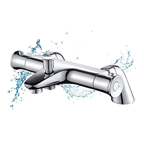 Solepearl Mitigeur Thermostatique Baignoire, Robinet Thermostatique Bain Douche avec Bouton de Sécurisé à 38°C, Robinets de douche Thermostatique pour Baignoire, Laiton, Anti-brûlure