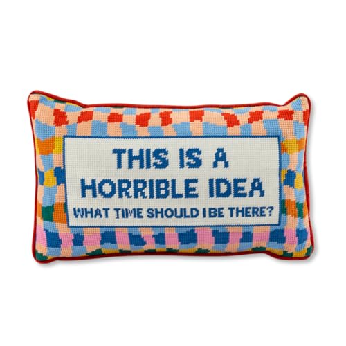 FURBISH Needlepoint Decorative Throw Pillow - This is a Horrible Idea - 9" x 15" - Small Embroidered Accent Pillow for Bed, Chair, Couch, Sofa - Eclectic Home Decor