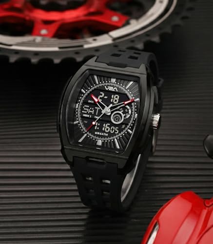 Image of V2A Impact 50mm Analog Digital Watch for Men | Tonneau Sports Case Design | Alarm Stopwatch Countdown Dual Time | TPU Strap | 50M Water Resistant | Gift for Men