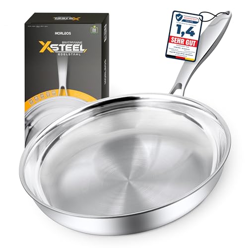 poêle en acier inoxydable 18/10 - Ø 24cm | 5 couches - 3mm - 1 kg | Poêle en acier inoxydable pour induction | Lavable au lave-vaisselle et résistant au four jusqu'à 400°C – Image 3