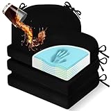 downluxe Chair Cushions for Dining Chairs, Memory Foam Linen Kitchen Chair Pads with Ties, Waterproof, Stain-Resistant and Washable Cover, 17" x 16" x 2.5", Black, 4 Pack