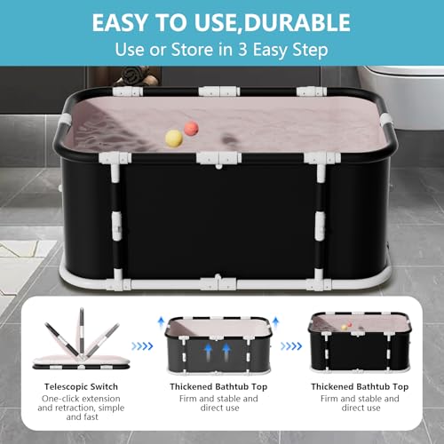 Magnitt Portable Bathtub for Adult, 45" Foldable Bathtub No Installation, Freestanding Shower Bathtubs with Cushion,SPA Soaking Bath Tub, Hot/Ice Bath Tub for Indoor Outdoor (Black) by Magnitt - Image 4