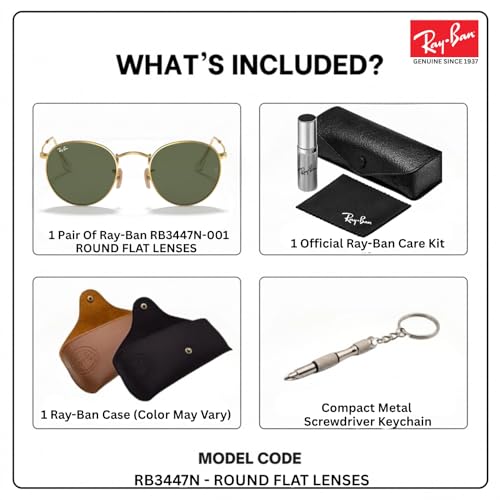 Image of Ray-Ban RB3447N ROUND FLAT LENSES Round Shaped Sunglasses for Men with Official RAYBAN Eyewear Kit