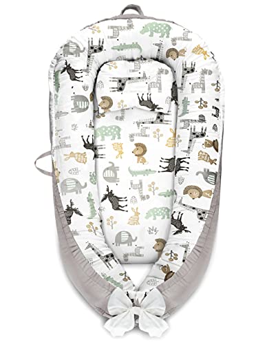 Image of GIEFRNE Baby Nest Baby Lounger Newborn Bassinet Mattress for Baby 0-12M Portable Infant Floor Seat Co-Sleeping Baby Registry Search (Animal)