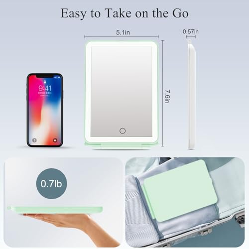 Image of FUNTOUCH Rechargeable Travel Makeup Mirror with Lights, Portable 72 Led Lighted Makeup Mirror, 3 Color Lighting, Dimmable Touch Screen, Type C, Tabletop LED Folding Cosmetic Vanity Mirror