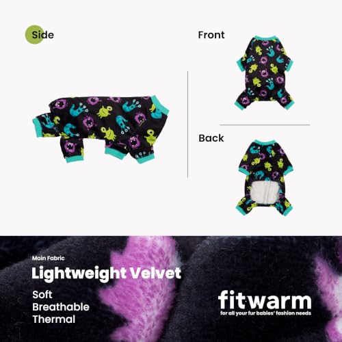 Image of Fitwarm Cute Monster Halloween Dog Pajamas, Funny Costumes for Small Dogs Boy Girl, Festive Pet Clothes, Green, Purple, Black, XS