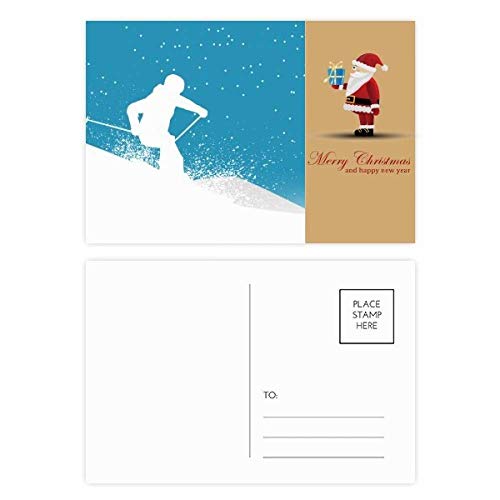 Lot de 20 cartes postales de ski Père Noël avec bâtons