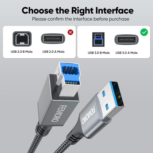 FEMORO USB 3.0 A to B Cable 10 Feet Long, 5Gbps High Speed Data Transfer Printer Cord for USB Docking Station Drive Dock Printer KVM and More