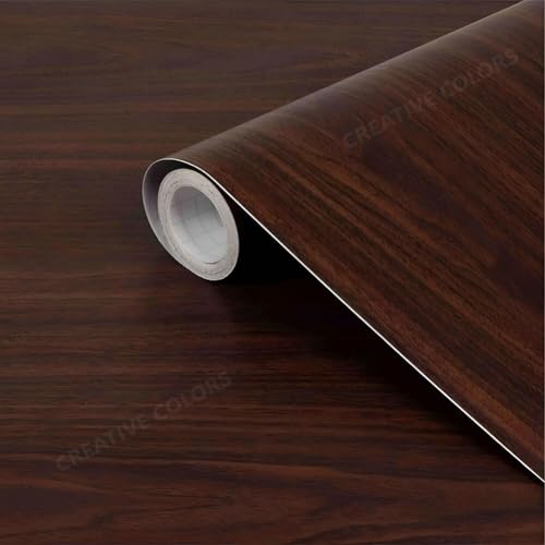 CREATIVE COLORS Vinyl Self-Adhesive Wooden Wallpaper (30 x 125 cm) Waterproof Wood Texture Wall Paper Shelf Liner Stickers for Furniture, Door, Table, Almirah, Cupboard, Kitchen & Home. Dark Brown