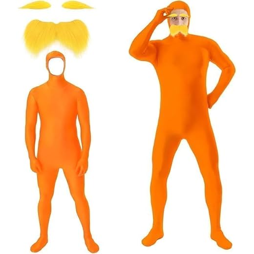 Genérico Disfraz de Cuerpo Completo con Bigote Naranja y Cejas Disfraz de Cosplay, Traje de Cuerpo Completo para Adultos, Traje de Cuerpo Entero, Unisex, para Fiesta, Halloween, Navidad, Mameluco