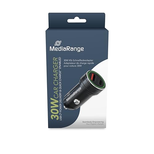 MediaRange Chargeur de Voiture avec 1 Port USB-A et 1 Port USB-C, Chargeur de Voiture pour Allume-Cigare, Sortie 3,4 A, Compatible avec Tous Les Smartphones et tablettes avec Port Micro USB