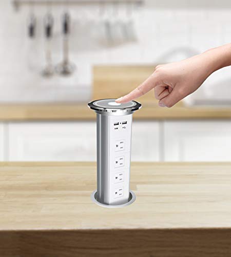 Kungfuking Intelligent Motorised Pop Up Socket Surge Protector Power Strip Retractable Power Strip With Dual Usb Charging Stations For Kitchen Counter, Conference Room (White) #TOP2