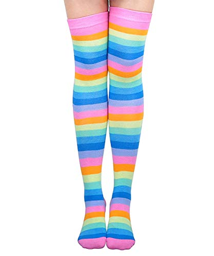 Image of YELAIVP Over Knee Rainbow Thigh High Socks Gloves Set Cosplay Accessories Arm Leg Warmers for Girls