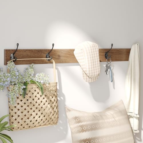 Maupvit Rattan Entryway Bench with Seat Cushion & Coat Rack, Shoe Storage Cabinet with 2 Flip Drawers, Narrow Shoe Rack, 5 Sturdy Metal Hooks, Rustic Oak Rattan - Thumbnail 5