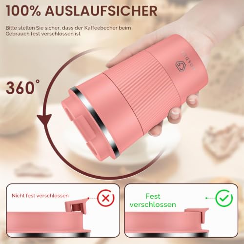 CS COSDDI Thermobecher- Isolierbecher, Edelstahl Travel Mug, 13oz/380ml Vakuum auslaufsicher Reisebecher mit Deckel, Autobecher… – Ansicht 4