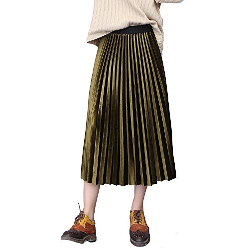 Women's Gold Velvet Pleated Fashion Long Skirt
