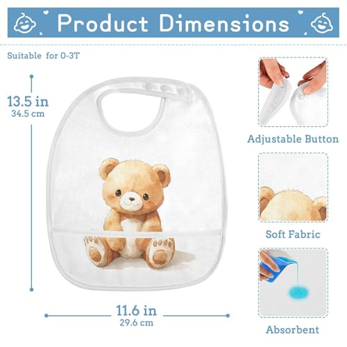 MCHIVER Bear Brown Baby Bibs for tag1 Waterproof Feeding Bib Apron with Food Cather Adjustable Cotton Food Eating Bib 2 Pack2