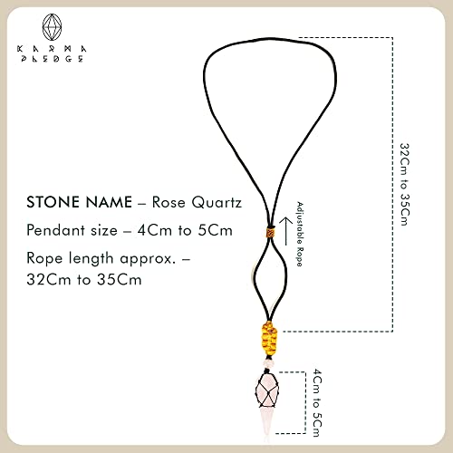 Karmapledge Handcrafted Crystal Pendant & Necklace; Spiritual Healing Crystal Necklace Pendant; Crystal Jewellery Protection Necklace (Rose Quartz Pendulum) #TOP1