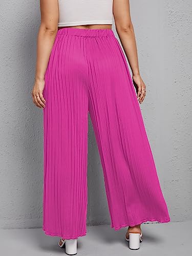 WDIRARA Women's Plus Size Pleated Elastic Waist Wide Leg Casual Long Pants2
