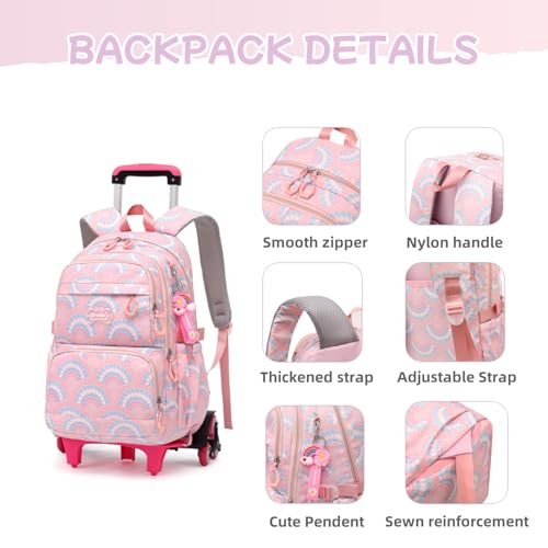 3Pcs Girls Rolling Backpack Kids Bookbag with Wheels Set Elementary Students Outdoors Trolley Schoolbag3