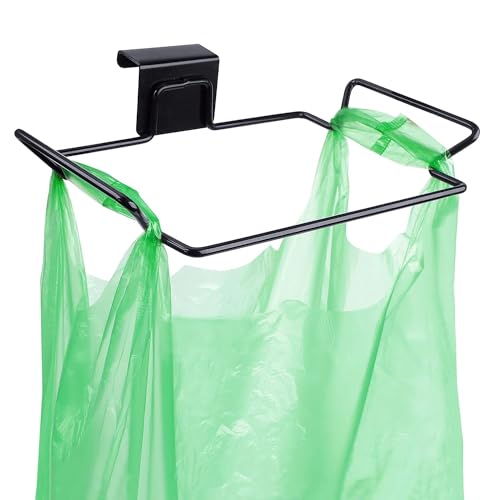 Image of KolorFish Stainless Steel Trash Bag Holder for Kitchen Cabinets Doors and Cupboards, Under Sink Bag Holder, Garbage Bag Rack (Black)