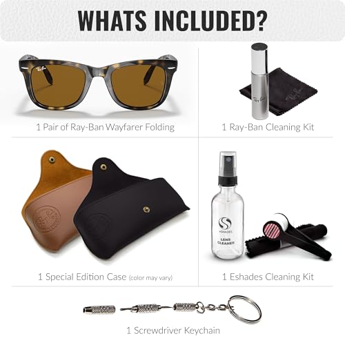 Image of Ray-Ban RB4105 WAYFARER FOLDING CLASSIC Square Shape Sunglasses for Men with Official Eyewear Kit