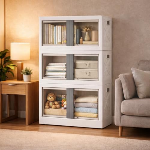 Image of DecoLogy Plastic Multipurpose Bookshelf Organiser Rack for Living Room, Kitchen, Bedroom, Office (Cupboard 2 Door : White, 5PCS)