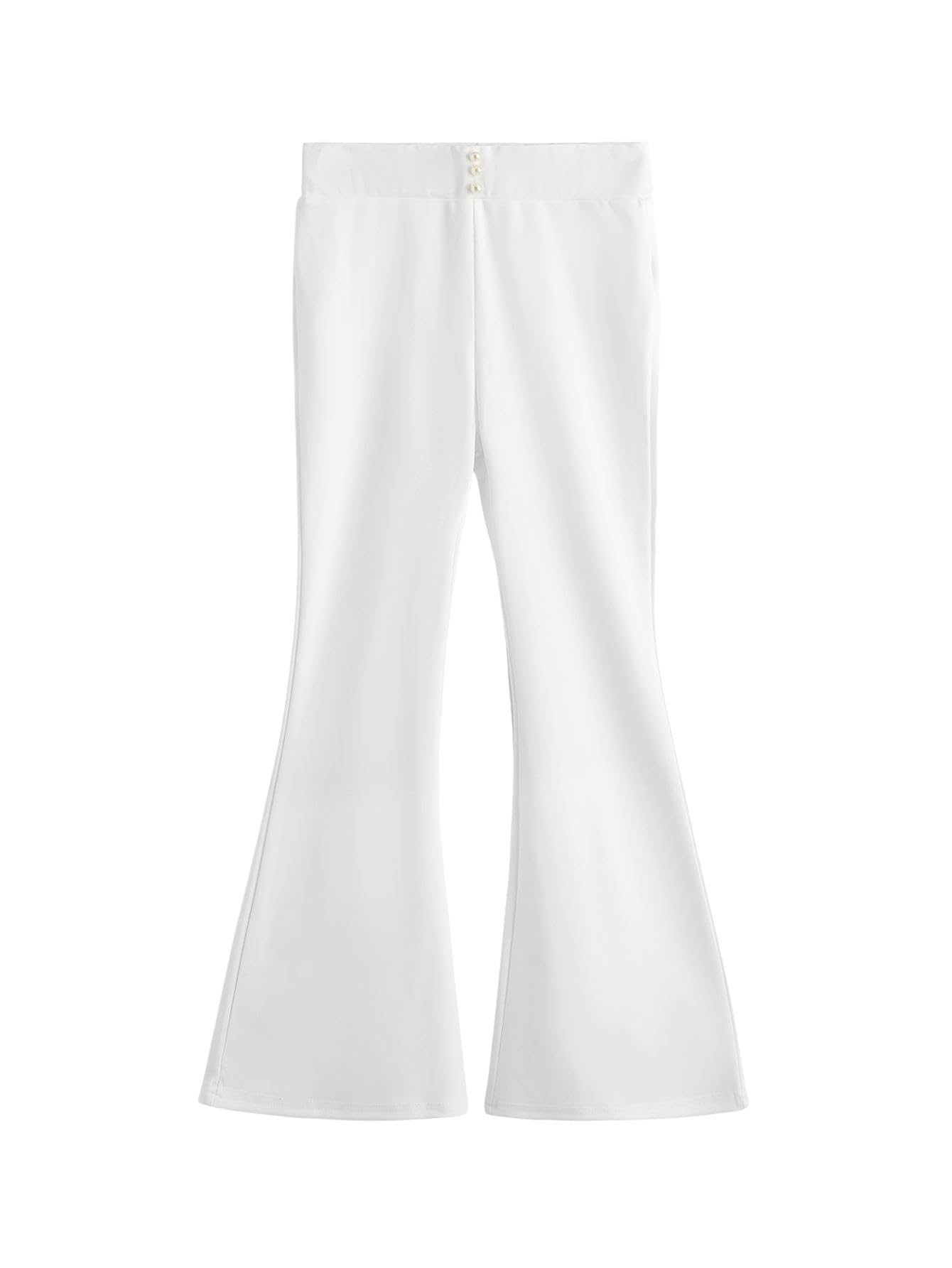 WDIRARAGirl's Button Front Elastic High Waist Flare Bell Bottom Pearls Pants