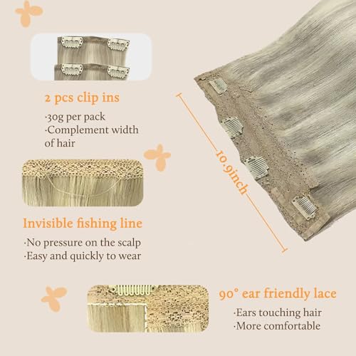 Image of DOORES Wire Hair Extensions, 14 Inch 75g Fish Line Weft Extensions and 2pcs 30g Clip ins Ash Blonde Highlighted Platinum Blonde, 100g Invisible Seamless Wire Real Human Hairpiece