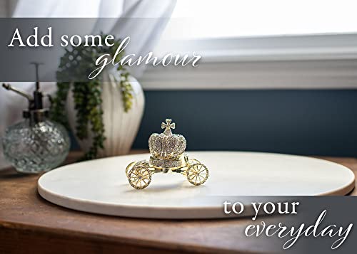 Cottage Garden Hand Painted Metal Enamel Hinged Trinket Box Ornamental Mini Jewelry Ring Earring Organizer Vintage Collectible Figurine Keepsake Box With Bejeweled Crystals, Golden Queen's Carriage #TOP5